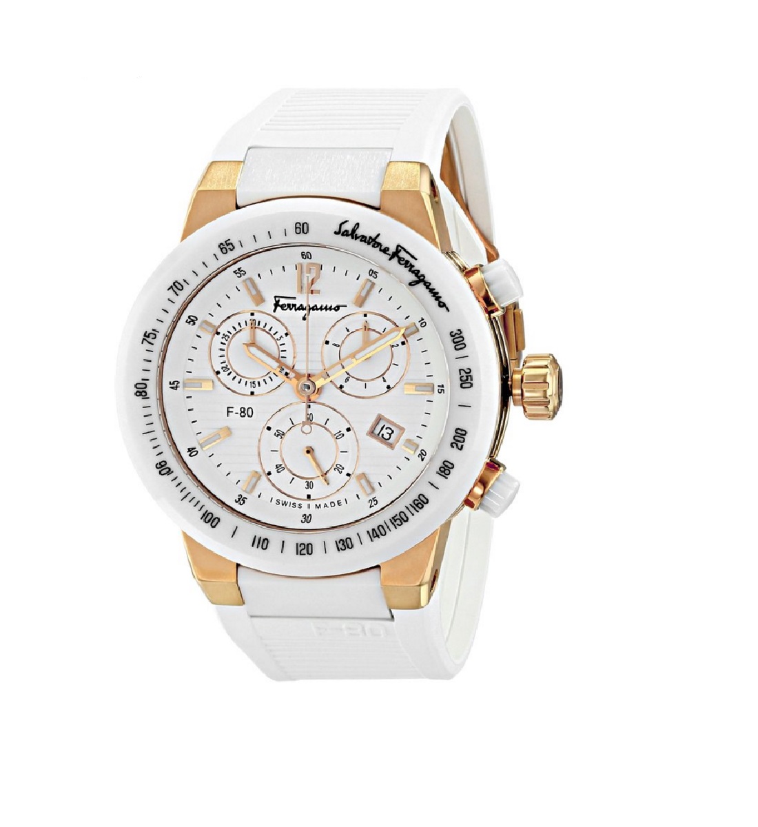 Ferragamo Gold IP Ceramic Chronograph Unisex Watch Style F55LCQ75101 S121 F-80