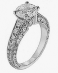 Plat Engraved Diamond Engagement Ring