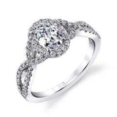"Jocelina" Oval Halo and Twisted Shank Diamond Engagement Ring